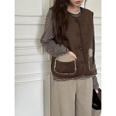 批发chic 韩系冬季法式时尚<b class='q'>甜美</b>减龄羊羔毛皮毛一体叠穿百搭马甲背心