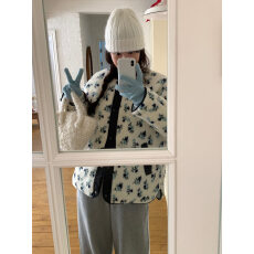 批发韩系<b class='q'>明星</b><b class='q'>同款</b>冬季碎花撞色减龄慵懒加厚羊羔毛双面穿夹克外套棉衣