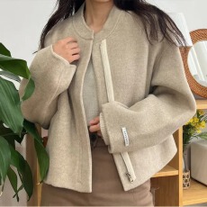 批发冬季<b class='q'>韩版</b>复古小众设计感立领拉链气质休闲百搭夹克毛呢子外套