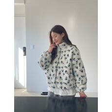 chic 韩版冬季时尚减龄碎花夹棉加厚羊羔毛宽松百搭卫衣棉衣外套