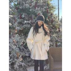 批发chic 韩系冬季温柔气质法式甜美高级感圣诞氛围翻领毛呢大衣外套