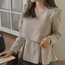 批发韩国法式优雅气质V领压褶<b class='q'>假两件</b>泡泡袖短款<b class='q'>衬衫</b>上衣