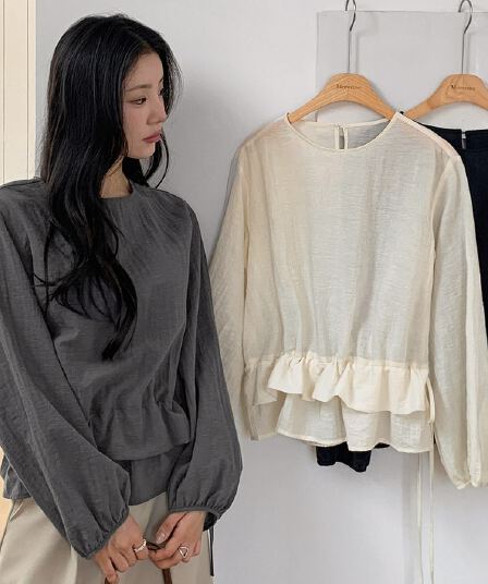 한 부서 이른 봄 미니멀리즘 Chic 작은 대중 연꽃 잎 이중층 디자인 센스 펌프 로프 허리 수축 스택 착용 다용도 셔츠 맨위