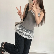 批发INS 韩系夏季性感<b class='q'>蕾丝</b>拼接叠穿吊带背心上衣