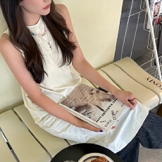 批发chic 韩系夏季清新简约露背系带宽松百搭<b class='q'>无袖</b><b class='q'>背心</b>连衣裙