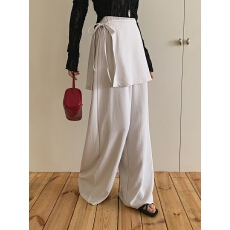 批发chic 韩系夏季新款高级感高腰显瘦百搭叠穿屁帘休闲裤阔腿<b class='q'>长裤</b>