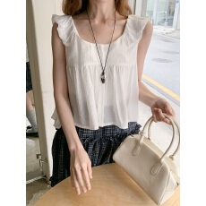 批发chic 韩系夏季温柔清新皱褶飞飞袖<b class='q'>甜美</b>减龄娃娃衫背心上衣