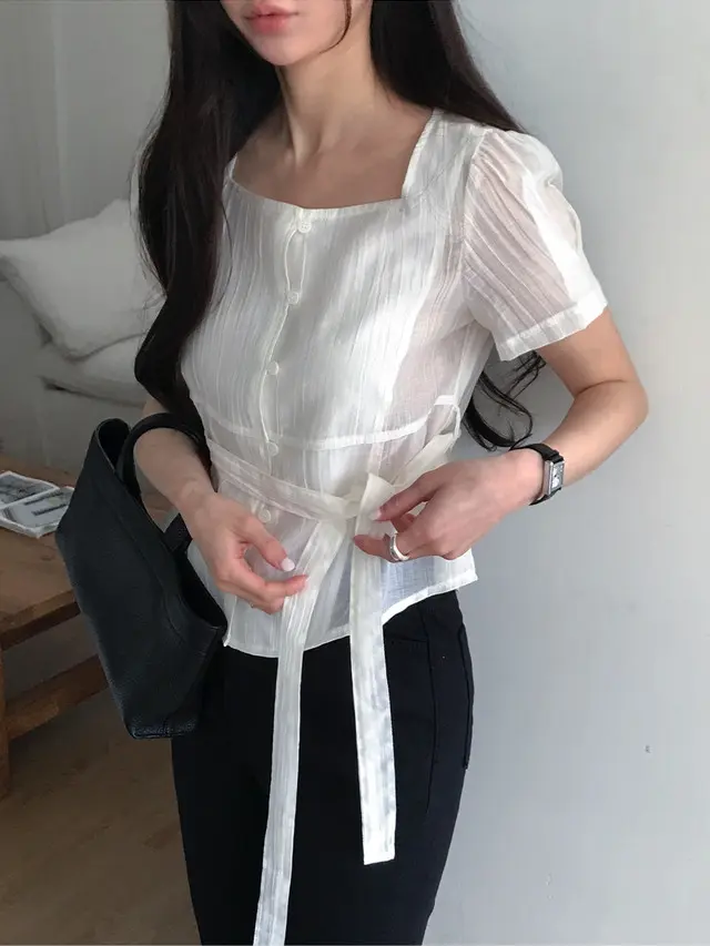 프렌치 스타일 퍼프소매 셔츠 상세 이미지 3
