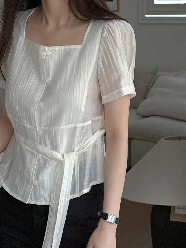 프렌치 스타일 퍼프소매 셔츠 상세 이미지 4