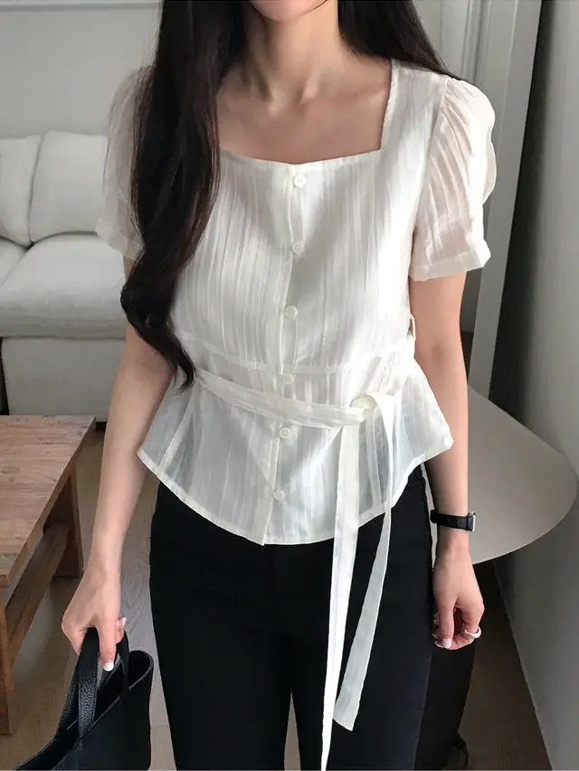 프렌치 스타일 퍼프소매 셔츠 상세 이미지 5