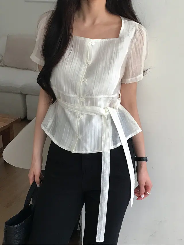 프렌치 스타일 퍼프소매 셔츠 상세 이미지 6
