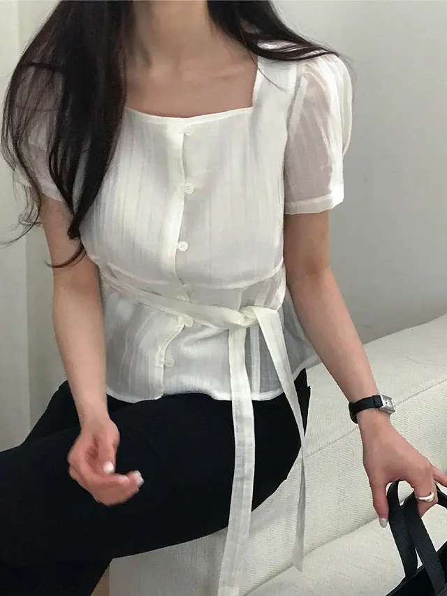 프렌치 스타일 퍼프소매 셔츠 상세 이미지 8