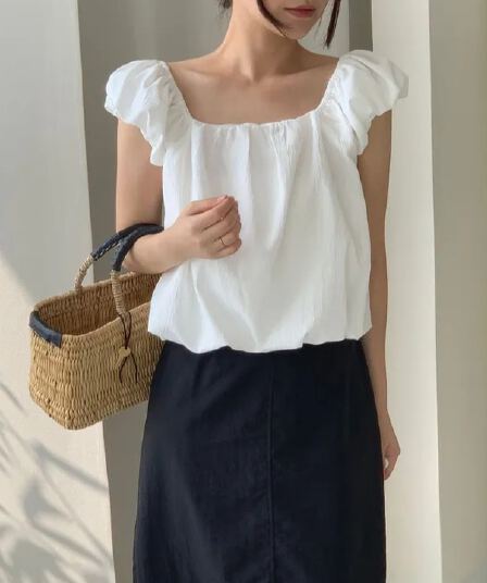 chic 한국 스타일 여름 미니멀리즘 작은 대중 품격 달콤한 미국 칼라 레이스업 거품 소매 인형 셔츠 꽃밭 셔츠 맨위