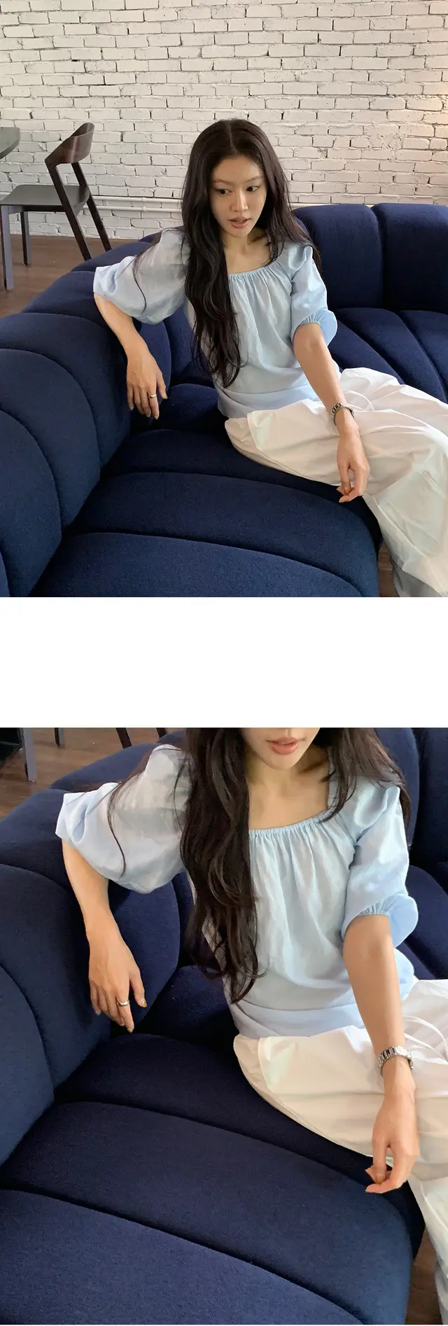 오프숄더 퍼프소매 쉬폰 블라우스 상세 이미지 25