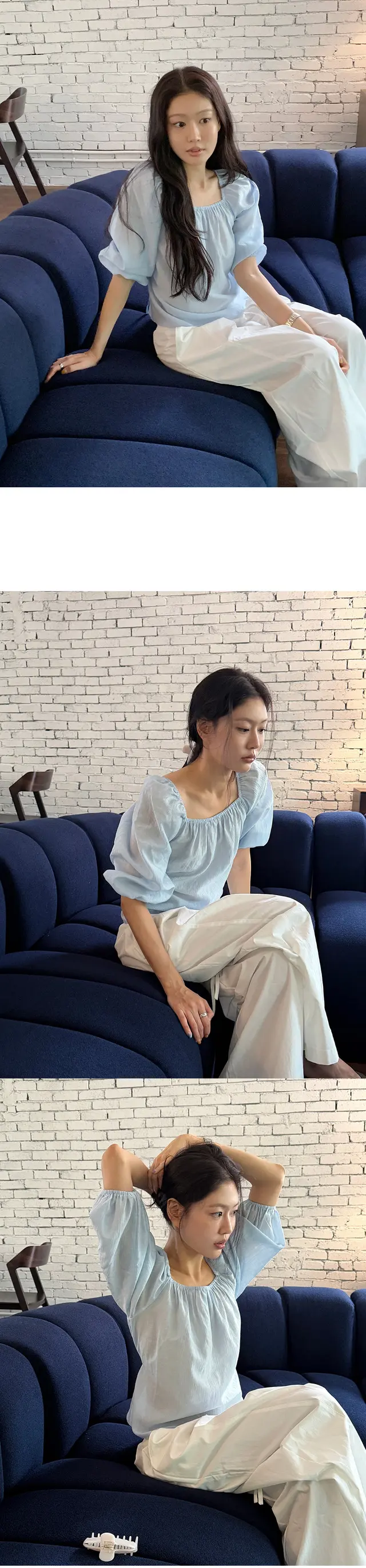 오프숄더 퍼프소매 쉬폰 블라우스 상세 이미지 26