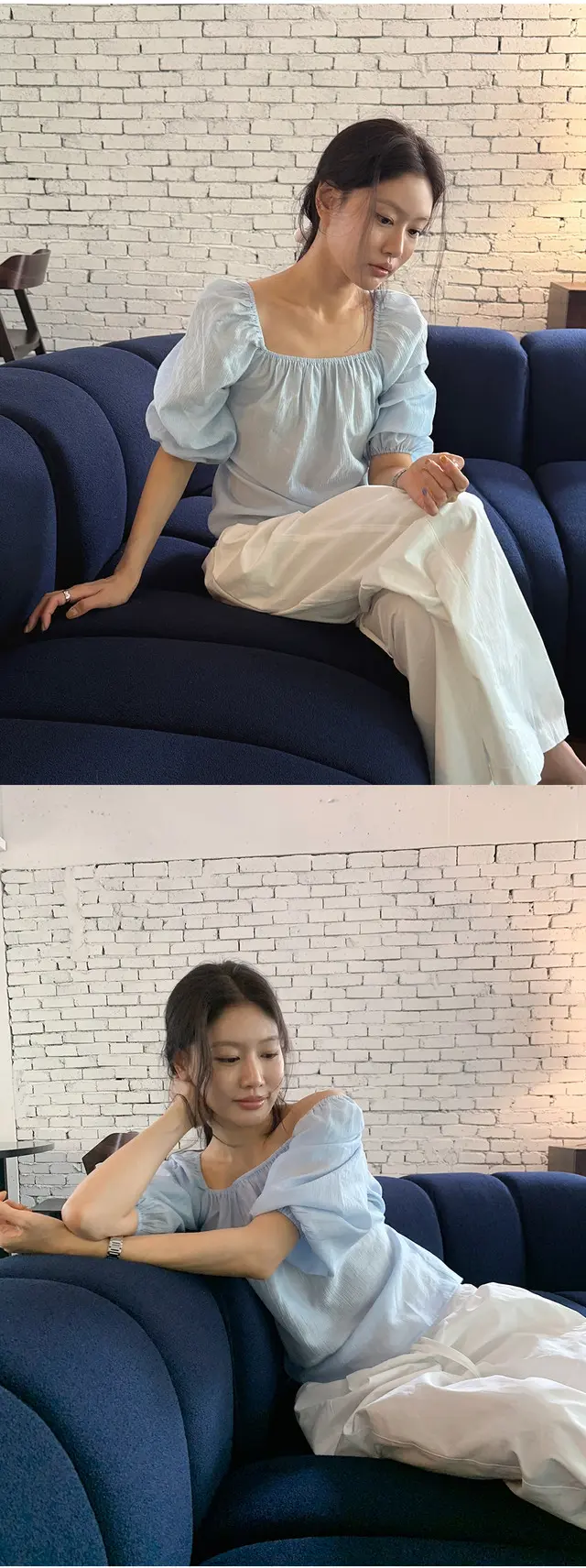 오프숄더 퍼프소매 쉬폰 블라우스 상세 이미지 29