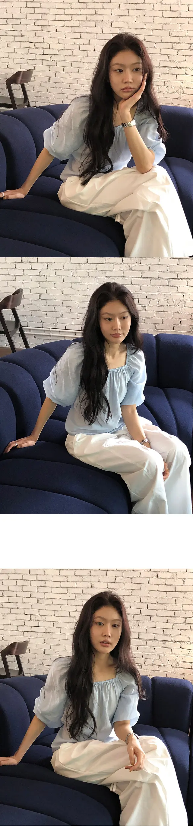 오프숄더 퍼프소매 쉬폰 블라우스 상세 이미지 34