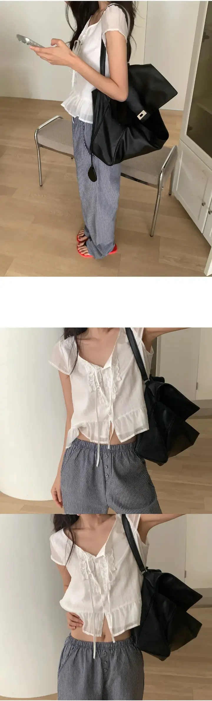 러플 끈 장식 플러터 소매 블라우스 상세 이미지 14