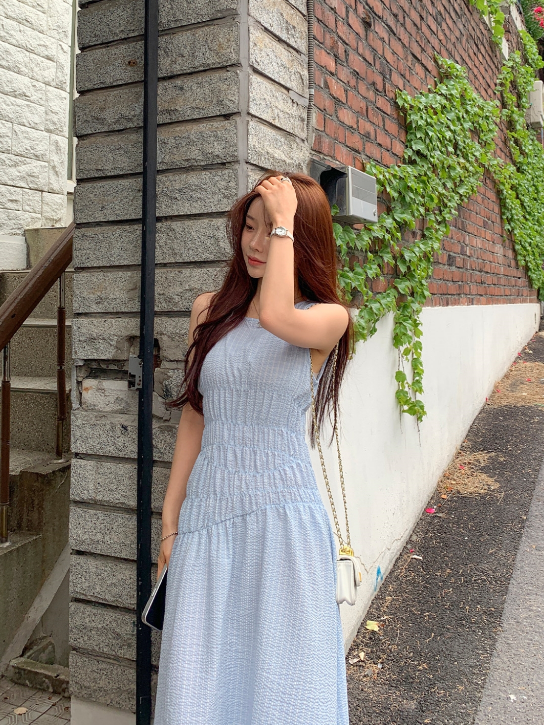ins 한 부서 여름 프랑스식 고급 센스 작은 대중 주름 장식 허리 수축 부드러운 품격 민소매 조끼 원피스