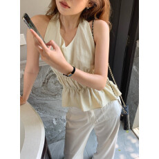 批发chic 韩系夏季法式温柔小众露背挂脖系带收腰叠穿百搭<b class='q'>背心</b>上衣