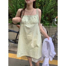 批发chic 韩系<b class='q'>夏季</b>甜美简约小众皱褶叠穿百搭无袖吊带<b class='q'>连衣裙</b>