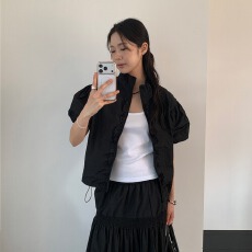 批发chic韩版夏季甜美木耳边泡泡袖拉链抽绳休闲薄款<b class='q'>百搭</b>防晒上衣外套