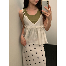 批发chic 韩系夏季甜美木耳边性感V领露背小众吊带背心上衣女