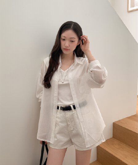 ins 한 부서 레트로 미니멀리즘 캐주얼 폴로 칼라 싱글 줄 버튼 긴팔 얇은 스타일 자외선 차단 루즈핏 다용도 셔츠 맨위