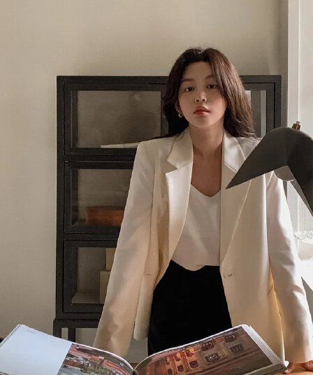 ins 한국 스타일 가을 프랑스식 품격 정장 칼라 단추 한 알 미니멀리즘 레트로 루즈핏 캐주얼 출퇴근 블레이저