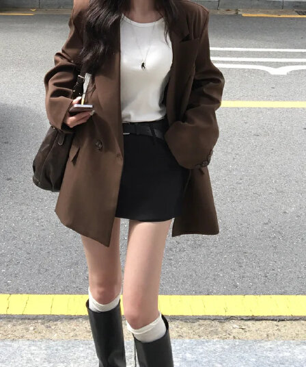 ins 한국 스타일 가을 겨울 프랑스식 고급 센스 품격 정장 칼라 미니멀리즘 레트로 루즈핏 캐주얼 출퇴근 블레이저