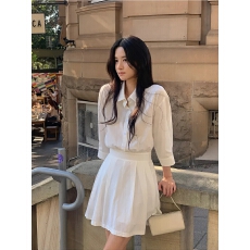 批发chic 韩版秋季复古翻领气质单排扣百褶衬衫<b class='q'>连衣裙</b>短裙