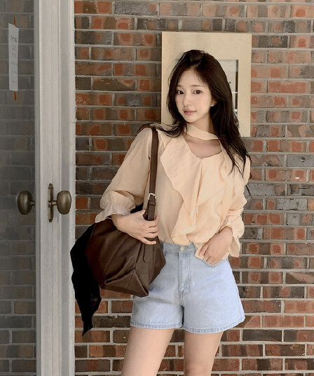 chic 한 부서 가을 프랑스식 우아함 품격 프릴 목도리 레이스업 긴팔 쉬폰 셔츠 맨위