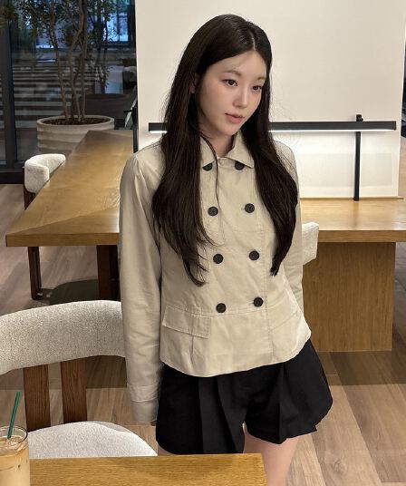 chic 한국 스타일 가을 레트로 폴로 칼라 이중 버튼 작은 대중 미니멀리즘 다용도 쇼트 스타일 재킷 재킷