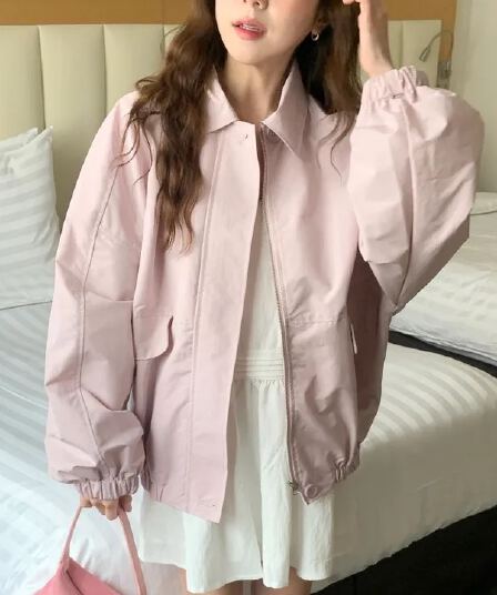 chic 한국 스타일 가을 레트로 폴로 칼라 개성 캐주얼 워크웨어 주머니 지퍼 허리 수축 다용도 루즈핏 재킷 재킷
