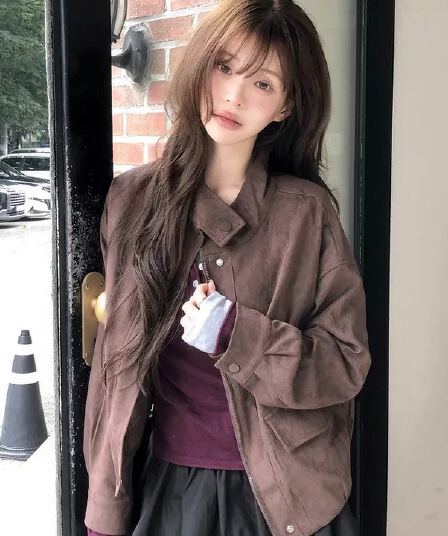 chic 한국 스타일 가을 겨울 패션 레트로 아름다움 라드. 스탠드 칼라 지퍼 스웨이드 원단 야구 유니폼 다용도 재킷 재킷