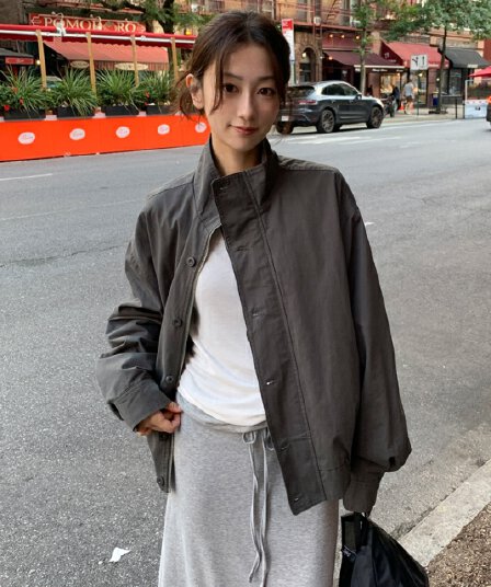 chic 한 부서 가을 겨울 레트로 터틀넥 워크웨어 지퍼 단추 밴딩 허리 수축 다용도 쇼트 스타일 재킷 재킷