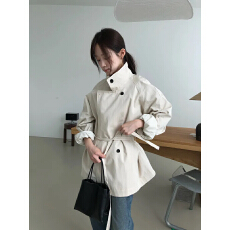 批发chic 韩系秋<b class='q'>冬</b>复古英伦休闲时尚系带收腰简约宽松百搭风衣外套