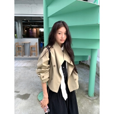 批发chic <b class='q'>韩版</b>秋季复古小众英伦风双排扣工装百搭短款风衣夹克外套