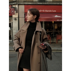 批发chic 韩版冬季复古英伦高级感双排扣翻领宽松毛呢子<b class='q'>风衣</b>外套<b class='q'>大</b>衣
