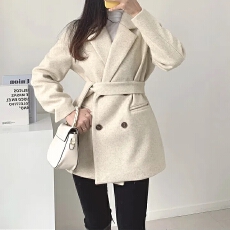 批发chic <b class='q'>韩版</b>秋冬复古轻奢时尚大气西装领双排扣毛呢西装外套大衣