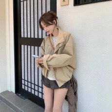 批发chic 韩版秋<b class='q'>冬</b>复古翻领个性休闲工装拉链暗扣百搭短款夹克外套