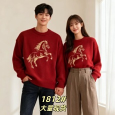 批发2026马年红色本命年圆领卫衣<b class='q'>男</b>女<b class='q'>长袖</b>情侣装秋冬加厚过年聚会外套