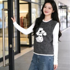 批发设计感卡通小狗针织马甲女2026年春季圆领时尚<b class='q'>百搭</b>内搭外穿上衣潮
