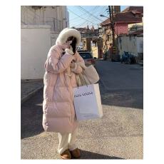 批发2026新款牛角扣冬季羽绒棉服女中长款加厚大毛领连帽加厚外套棉衣