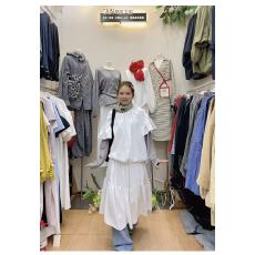 批发原创设计新款连衣裙宽松休闲百搭法式复古圆领腰间抽绳两穿<b class='q'>长裙</b>