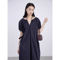 批发高端藏青重工设计感连衣裙小众系带无袖中<b class='q'>长裙</b>