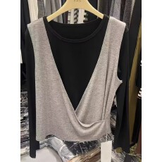 批发早秋穿搭一整套大码胖mm时尚巨好看叠穿<b class='q'>背心</b>马甲打底衫上衣两件套