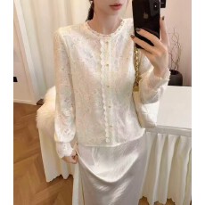批发法式蕾丝花边刺绣薄款<b class='q'>衬衫</b>女秋季高级感洋气时髦宽松百搭<b class='q'>长袖</b>上衣