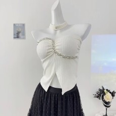 批发2025小香风重工定钻一字肩抹胸内搭背心打底衫秋冬外穿百搭上衣