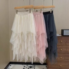 批发不规则网纱半身裙女2026春季新款韩版a字高腰<b class='q'>百搭</b>中长款学生纱裙